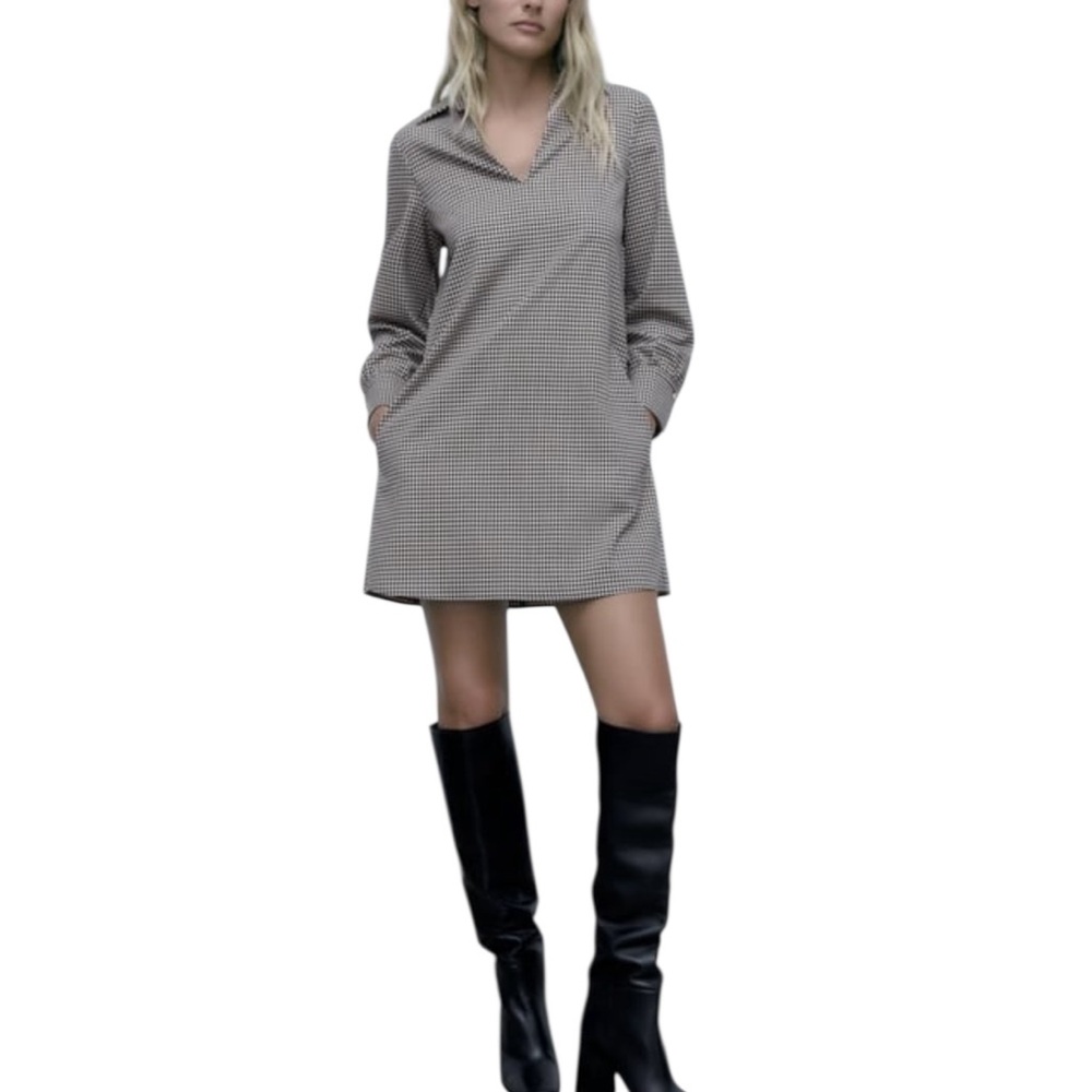 Zara‎ Wome’s Plaid Black and White Mini Dress